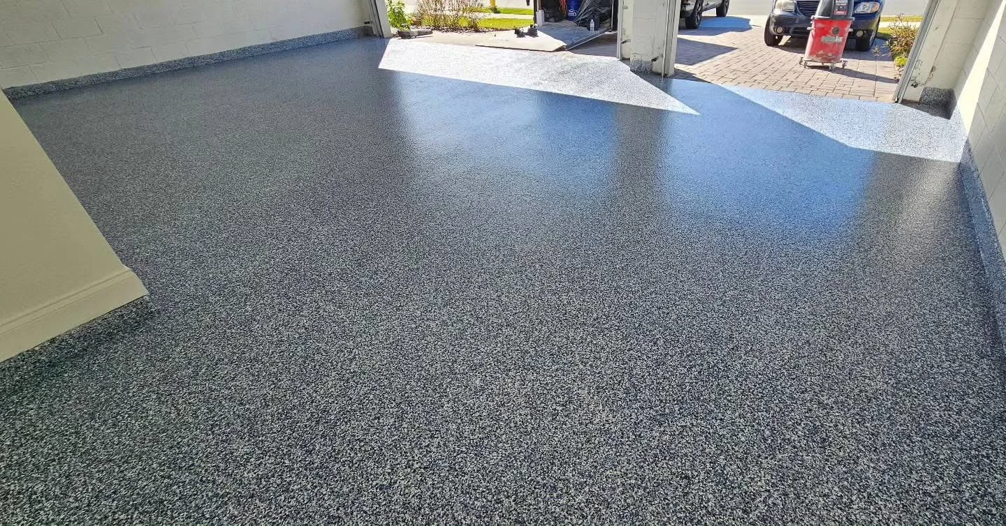Residential garage with standard flake epoxy floor coating